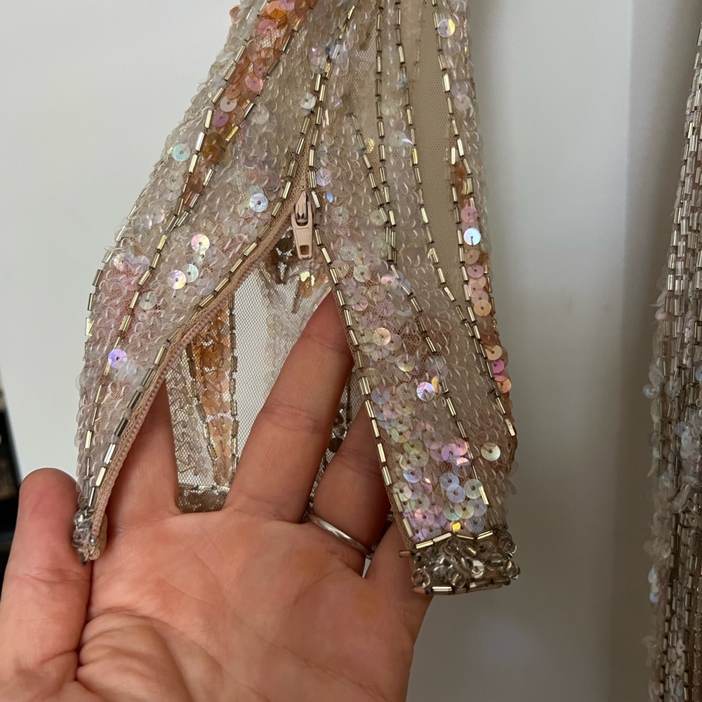 1990 Bob Mackie Boutique nude, silver beads & shiny sequin gown dress - Picture 13 of 16